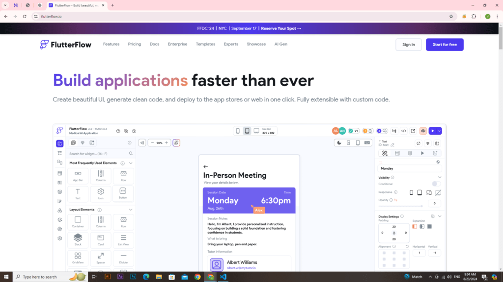 flutterflow website screenshot